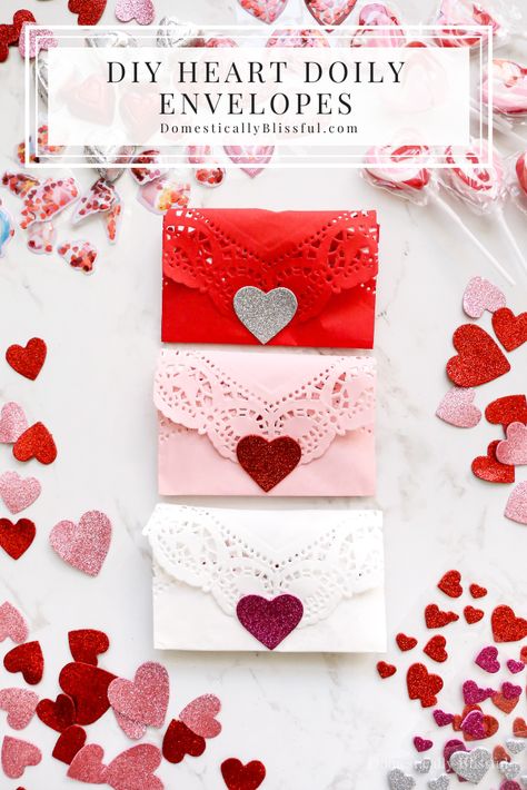 How cute are these DIY Heart Doily Envelopes!? We used dollies in a variety of ways for our wedding (nearly 12 years ago), from the invitations to the popcorn snack bar. And since Valentine's is right around the corner, I thought it would be fun to create these DIY Heart Doily Envelopes while reminiscing about all the doilies we used all those years ago. I bought most of the materials I needed for this craft from the dollar store, so it's super budget-friendly while being absolutely adorable! Popcorn Snack Bar, Paper Doily Crafts, Heart Doily, Valentines Envelopes, Trending Crafts, Valentine's Day Decorations, Easy Valentine Crafts, Doilies Crafts, Diy Heart