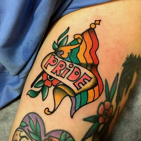 Traditional Pride Tattoo, Pride Flag Tattoo, Lgbtq Tattoos, Bisexual Tattoo, Pride Tattoo Ideas, Gay Tattoos, Lgbtq Things, Gay Pride Tattoos, Colored Tattoos