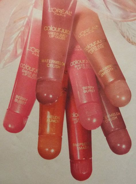 L'Oreal Colour Juice Lip Gloss 90s Lip Gloss, 80s Lip Gloss, 90s Lipgloss, 2000s Lipstick, Frosted Lipstick 90s, Lip Gloss 2000s, Early 2000s Lipgloss, Watermelon Crush, 90s Makeup Look