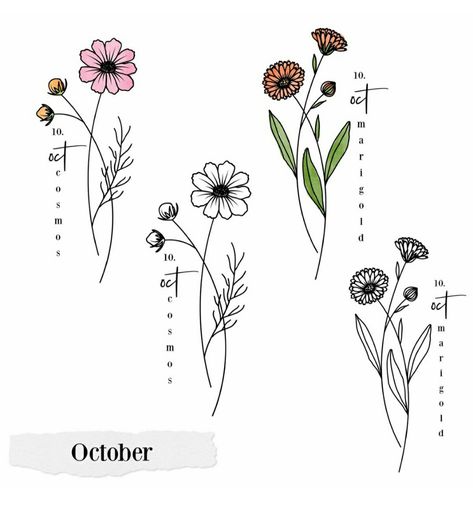 October Tiny Tattoo, October Wildflower Tattoo, Embroidery Journals, October Flower Tattoo, October Birth Flower Tattoo, October Tattoo, October Birth Flower, Flower Tattoo Stencils, Tiny Flower Tattoos