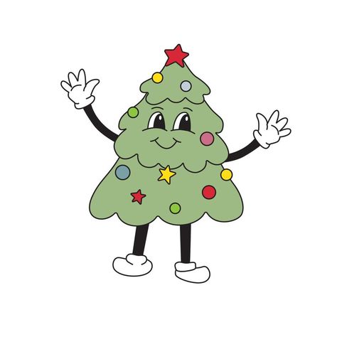 Cartoon Christmas tree mascot character 40s, 50s, 60s old animation style. Vintage comic in trendy cool retro style. 1940 Cartoon Style, Old Animation, Cartoon Christmas Tree, Cartoon Trees, Retro Cartoon, Cartoon Christmas, Character Graphic, Mascot Character, Retro Cartoons