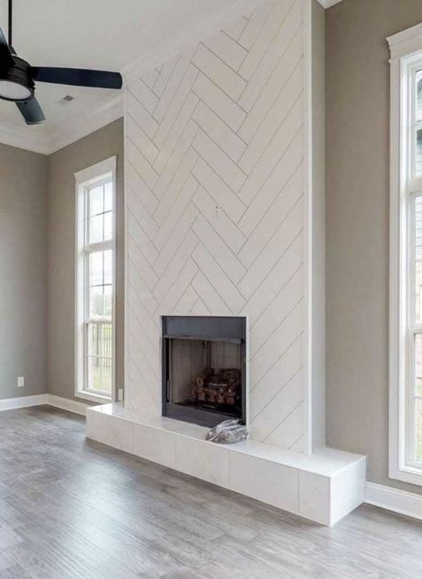 Herringbone Fireplace, Shiplap Ideas, Fireplace Walls, Fireplace Feature, Fireplace Modern Design, Greenwood Lake, Music Study, Herringbone Wall, Build A Fireplace