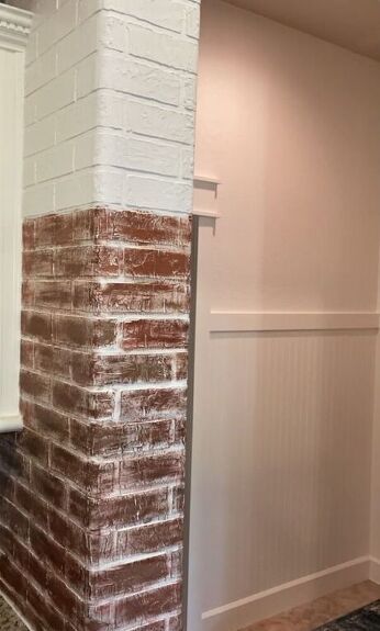 Faux Brick Wall Panels Painted, Painted Brick Interior Wall, Painting Faux Brick, Painted Brick Interior, Half Brick Wall, Painted Faux Brick Wall, Diy Brick Wall, Faux Brick Wall Panels, Fake Brick