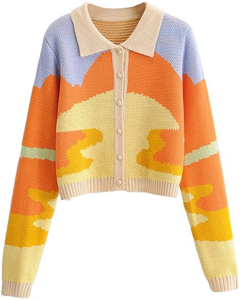 Amazon.com: Women's Y2K Floral Print Sweater V Neck Long Sleeve Cardigan Sweater Open Front Button Down Sweet Coat Tops (Style 3-Apricot, M) : Clothing, Shoes & Jewelry Floral Print Sweater, Button Down Sweater, Loose Coats, Sweater Tops, Slim Sweater, Y2k Sweater, Sweater Crop, Tops Casual, Button Cardigan