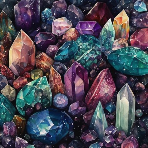 Crystals Artwork, Witchy Affirmations, Gem Aesthetic, Gemstone Wallpaper, Crystal Wallpaper, Crystal Illustration, Crystal Drawing, Witchy Wallpaper, Whatsapp Wallpaper