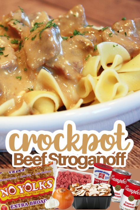 This easy beef stroganoff slow cooker recipe is filled with flavor! After you taste it for the first time you'll see just how it can possibly be considered one of the BEST easy crockpot recipes with stew meat! It really is a simple crockpot beef stroganoff that will knock your socks off! Beef Stroganoff Stew Meat, Recipes With Stew Meat, Beef Stroganoff With Sour Cream, Beef Stroganoff Slow Cooker, Stroganoff Slow Cooker, Crock Pot Stroganoff, Beef Chunks, Easy Beef Stroganoff, Beef Stew Meat Recipes