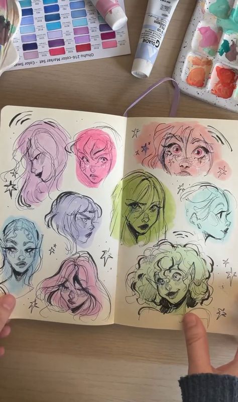 Gret Lusky Sketch, Sketchbook Start Page, Art Sketchesbook, Funky Wall Paint, Funky Wall Paint Ideas, Colored Sketches, Wall Paint Ideas, Sketchbook Spread, Art Journal Therapy