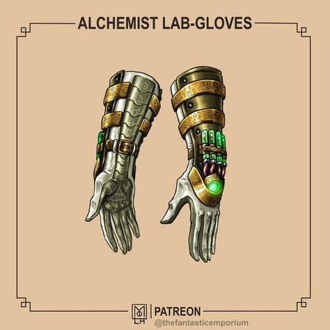 Artificer Magic Items, Magic Items For Artificers, Dnd Alchemist Items, Dnd Magic Items Gauntlets, Alchemist Rpg, Dnd Gloves, Dnd Gauntlet Item, Homebrew Magic Items 5e Artificer, Alchemist Dnd