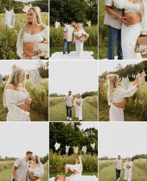 Maternity Photography Backyard, Maternity Clothes Line Photoshoot, Maternity Shoot Clothes Line, Maternity Photography Clothesline, Maternity Photography Summer Outdoor, Maternity Photography White Sheet, Maternity White Sheet Photoshoot, Maternity Summer Photoshoot, Picnic Pregnancy Photoshoot