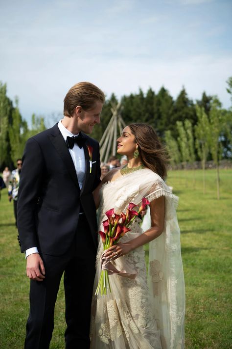 From a Sabyasachi sari to a Dior mini dress, this bride wore all-white couture at her Swedish-Indian wedding | Vogue India Indian And White Wedding, Vogue India Wedding, White Lace Lehenga, Indian Wedding Saree For Bride, Wedding Saree White, Dior Mini Dress, Wedding Vogue, White Couture, Family Wedding Photos