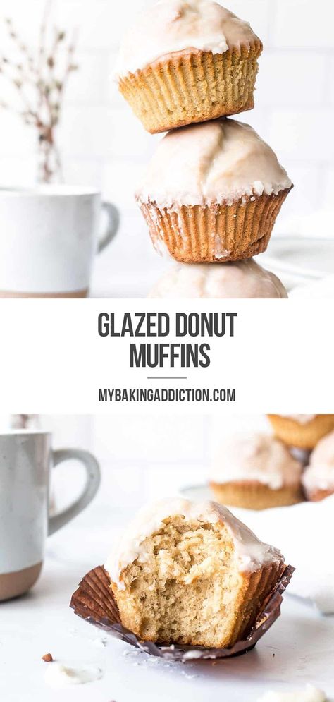 Glazed Donut Muffins are the best possible combination of baked donuts and easy-to-make muffins. Dip the tops in a sweet glaze for a breakfast treat that will put a smile on anyone’s face. Glazed Donut Muffins, Western Desserts, Cinnamon Sugar Muffins, Homemade Breakfast Recipes, Sweet Glaze, Bakery Style Muffins, Muffins Recipes, Donut Muffins, Glazed Doughnuts