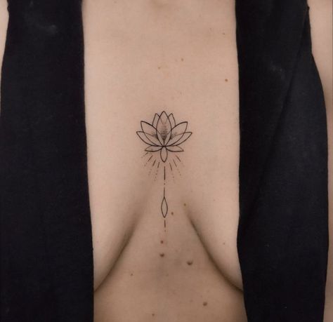 Lotus Flower Tattoo In Between Chest, Lotus Tattoo Chest For Women, Lotus Flower Tattoo Chest For Women, Lotus Flower Tattoo On Chest, Chest Lotus Tattoo, Lotus Flower Japanese Tattoo, Tattoo Ideas Lotus Flower, Lotus Flower Tattoo Mandala, Lotus Tattoo Placement