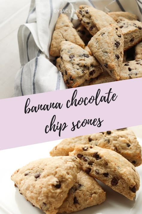 Banana Chocolate Chip Scones, Banana Scones Easy, Banana Bread Scones, Banana Scones Recipe, Banana Nut Scones, Banana Scones, Banana Chocolate Chip, Scone Recipe, Banana Recipes