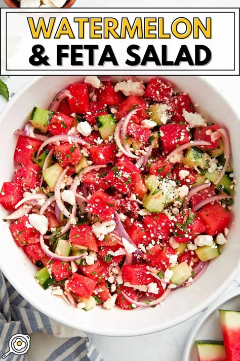 Watermelon and Feta Salad Watermelon And Feta Salad, Watermelon Feta Salad Recipes, Chili Lime Seasoning, Watermelon Feta Salad, Watermelon And Feta, Fresh Salad Recipes, Chicken Meal Prep, Watermelon Salad, Summer Cooking