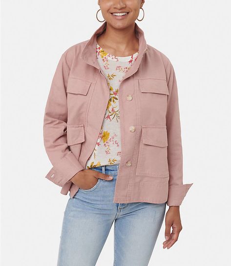 Utility Jacket | LOFT Utility Jacket Outfit Fall, Canvas Jacket Outfit, Ivory Clothes, Utility Jacket Outfit, Pink Utility Jacket, Green Utility Jacket, Pink Canvas, Canvas Jacket, Military Style Jackets