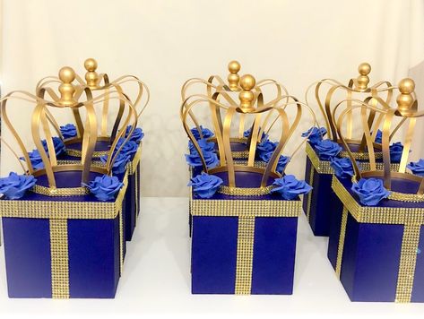 Royal Prince Gold Crown Centerpiece Box Royal Blue and Gold With Bling Mesh for Royal Prince Baby Showers, Birthdays, Baptisms - Etsy Australia Prince Baby Shower Centerpieces, Royal Baby Shower Boy, Prince Baby Shower Decorations, Royalty Baby Shower, Royal Prince Birthday Party, Prince Baby Shower Theme, Royal Birthday Party, Crown Centerpiece, Prince Birthday Party