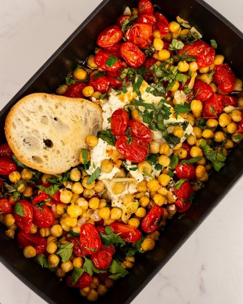 Baked Feta with Chickpeas - Half Cup Habit Baked Feta with Chickpeas Lentil Bowl, Pulses Recipes, Healthy Apps, Baked Feta, Bean Dip, Chickpea Recipes, Greek Dishes, Entree Recipes, Vegetable Sides