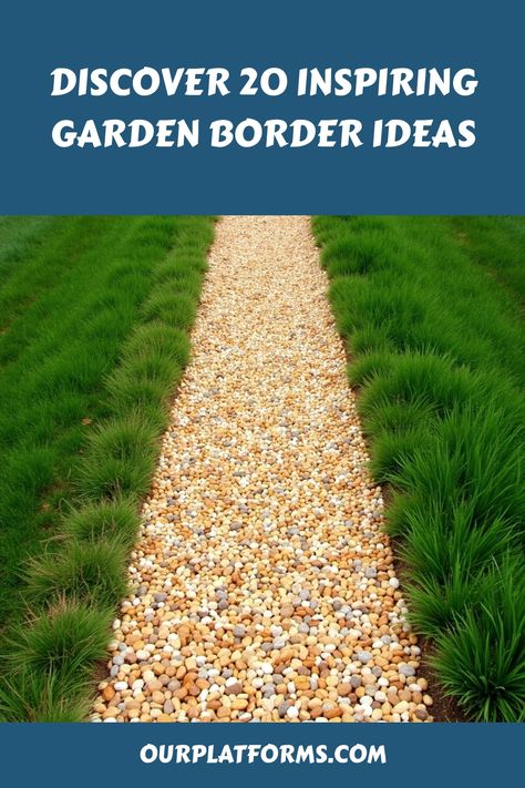 Pathway of small stones bordered by lush green grass. Natural Garden Borders, Garden Border Ideas, Concrete Curbing, Metal Edging, Gabion Wall, Border Ideas, Garden Border, Wall Borders, Bamboo Garden