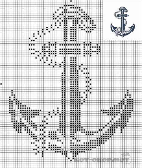 Anchor Cross Stitch, Anchor Cross, Cross Stitch Sea, Fillet Crochet Patterns, Filet Crochet Charts, Fillet Crochet, Pola Kristik, Bobble Stitch, Free Cross Stitch