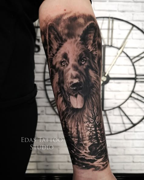 Dog Tattoo Sleeve, Gsd Tattoo, Phoenix Tattoo Sleeve, German Shepherd Tattoo, Tattoo Placement Arm, Pet Memorial Tattoo, Lace Tattoo Design, Tattoo Over Scar, Full Hand Tattoo