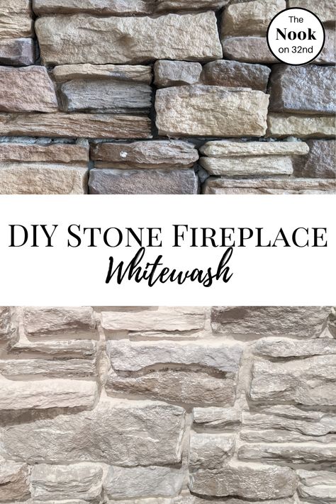 Grout Washed Stone, Fireplace Mortar Makeover, Over Grouted Stone Fireplace Before And After, Limewashed Stacked Stone Fireplace, Paint Fireplace Grout, Paint Fireplace Rock, Tile Over Stone Fireplace, Mortar Stone Fireplace, Over Grout Fireplace