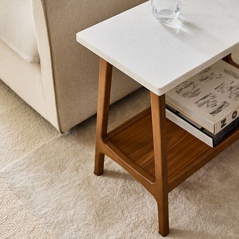 21"-30" End & Side Tables | West Elm West Elm Side Table, Mcm Living Room, Marble Veneer, Living Room Marble, Mid Century Side Table, Round End Tables, Modern Accent Tables, Rustic Side Table, Wooden Side Table