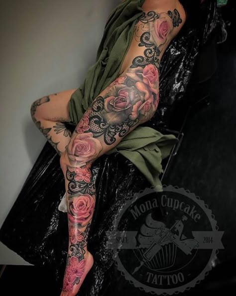 Leg Tattoos Women Color, Body Design Tattoo, Flower Tattoos On Leg, Leg Tattoos Women Sleeve, Women’s Leg Sleeve, Thigh Tattoos Women Black Woman, Full Leg Sleeve Tattoo Female, Full Leg Tattoos Women, Clean Tattoos