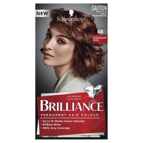 Schwarzkopf Brilliance 68 Chocolate Rush Hair Colour 143ml | Personal Care | PAK'nSAVE Online Schwarzkopf Hair Colour, Performance Hairstyles, Fashion Shades, Black Henna, Hair Color Formulas, Brown Hair Dye, Covering Gray Hair, Stronger Hair, Gray Coverage