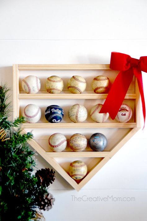 Baseball Shelf, Step Building, Baseball Holder, Baseball Display Case, Baseball Display, Free Building Plans, Diy Shelf, Baseball Room, Project Plan