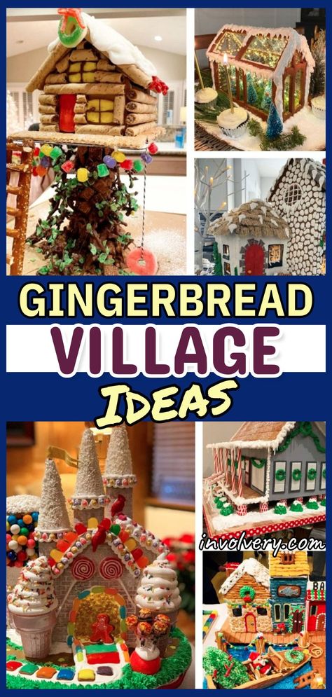 Treehouse Gingerbread House Ideas, Group Gingerbread House Making, Gingerbread Town Ideas, Gingerbread Mansion Template, Santa Workshop Gingerbread House, Gingerbread Town Christmas Villages, Decorating Gingerbread Houses Ideas, Gingerbread Scene Ideas, Gingerbread House Ideas Contest Easy