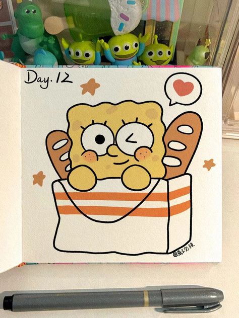 ai art by画不完辣色 Cute Marker Drawings Easy, Bob Sponge, Art Markers Drawing, Spongebob Drawings, Tropical Illustration, Cute Laptop Stickers, Simple Canvas Paintings, Cute Frames, Blank Notes