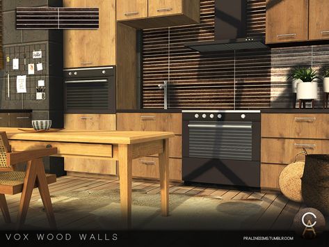 Sims 4 City Living, Sims 4 Kitchen, Sims 4 Tsr, Mod Furniture, Sims 4 House Plans, Wood Walls, Tumblr Sims 4, Sims Building, Sims 4 Toddler