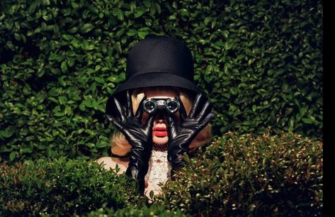 Photography  Woman spy spying in bushes shrubs shrubbery Spy Photoshoot, Fantasy Roles, Spy Party, Father Photo, Lucy Boynton, Photoshoot Video, I Spy, Shoot Inspiration, Photography Women