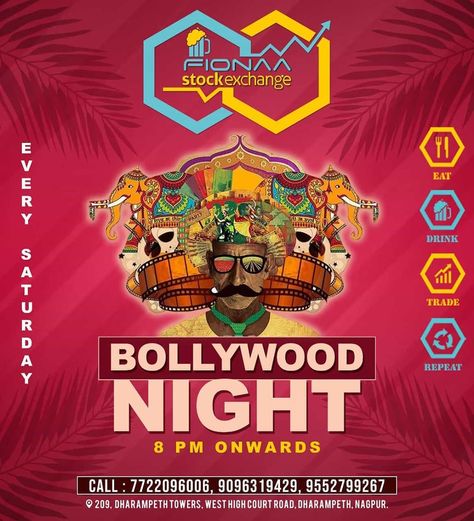 Bollywood Party Poster, Bollywood Night Flyer, Bollywood Night Poster, Bollywood Night Party, Bollywood Illustration, Flyers Background, Farewell Ideas, Artist Flyer, Bollywood Night