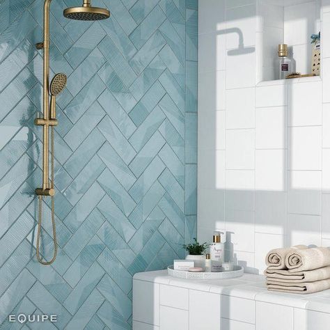 You'll love the Ace 2" x 8" Ceramic Subway Tile at Wayfair - Great Deals on all Home Improvement products with Free Shipping on most stuff, even the big stuff. Casa Rock, Makeover Kamar Mandi, Bad Inspiration, Ceramic Subway Tile, Blue Tile, 아파트 인테리어, Bathroom Trends, Blue Bathroom, The Shower