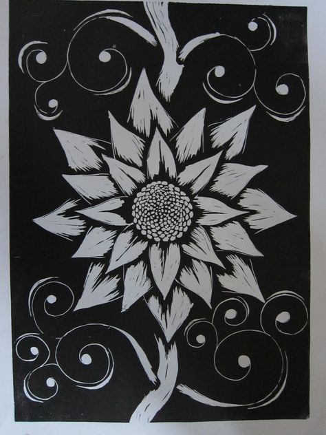 black and white print Block Printing Ideas, Print Making Designs, Linoleum Printmaking, Easy Flower Drawings, Linoleum Print, Linoleum Block Printing, Lino Art, Canvas Drawing, Linoleum Block