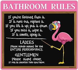 Venicor Flamingo Bathroom Decor Sign - 12 x 13 Inches - Aluminum - Pink Flamingo Gift Merch Wall Decoration Accessories Flamingo Bathroom Decor, Flamingo Bathroom, Tiki Signs, Bathroom Decor Signs, Funny Flamingo, Bathroom Rules, Flamingo Gifts, Cafe Door, Party Stickers