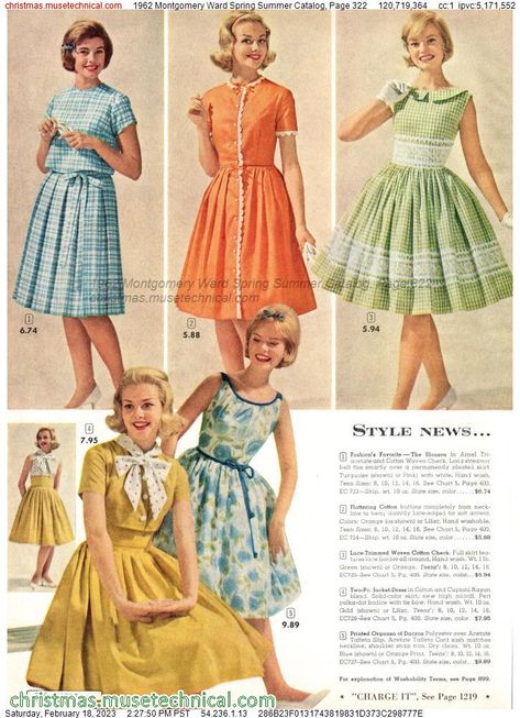 1962 Montgomery Ward Spring Summer Catalog, Page 322 - Catalogs & Wishbooks Early 60s Fashion, Early 1960s Fashion, 1962 Fashion, 1950s Aesthetic, 1950s Accessories, 1960s Fashion Women, 60s Vintage Fashion, 60’s Fashion, Fashion Through The Decades