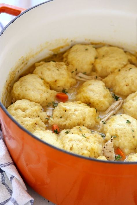 This hearty turkey dumplings soup filled with turkey, vegetables, and fluffy buttermilk dumplings cooked right on top is a great way to use leftover turkey! Buttermilk Dumplings, Turkey And Dumplings, Vegetarian Chicken, Turkey Broth, Dumplings For Soup, Leftover Turkey Recipes, Turkey Soup, Turkey Sandwiches, Leftover Turkey