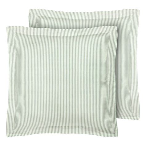 The Laura Ashley Ticking Stripe classics European sham pair features a printed ticking stripe that adds a timeless accent to Laura Ashley bedding collections. Lightweight with a smooth hand feel. Shams have a two piece back envelope closure. One 2-Pack sham set included. Each sham measures 26"L X 26"W. Coordinates with matching bed skirt. Machine washable for easy care.