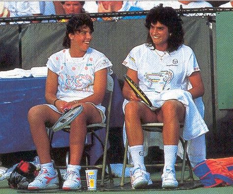 Cute Doubles Team - Jennifer Capriati (left) and Sabatini enjoy a light moment around 1991. Jennifer and Sabatini occasionally played doubles together in the early 1990's, but both ladies are known much more for their success in singles play. Jennifer Capriati, Pro Tennis, Anna Kournikova, Double Team, Womens Tennis, Tennis, Turn Ons, In This Moment