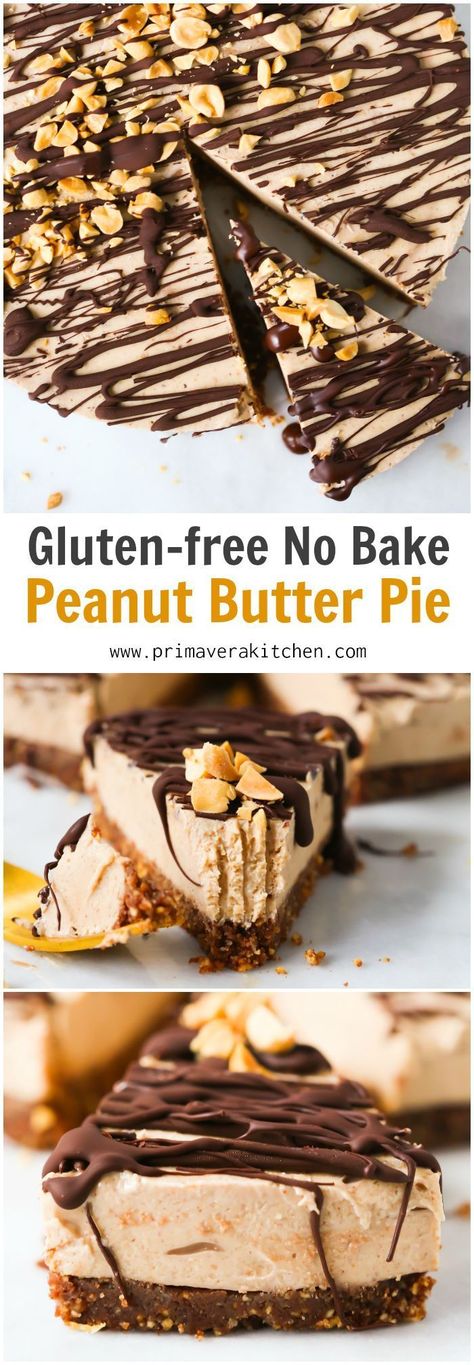 Gluten-free No Bake Peanut Butter Pie - This Gluten-free No Bake Peanut Butter Pie is very creamy, vegan, dairy-free, delicious and incredible easy to throw together. #glutenfreedessert #glutenfree #peanutbutterpie #summerdessert #primaverakitchen Peanut Butter Ideas, Gf Cupcakes, Butter Ideas, No Bake Peanut Butter Pie, No Bake Peanut Butter, Gluten Free Peanut Butter, Gluten Free Pie, Gluten Free Desserts Recipes, Healthy Peanut Butter