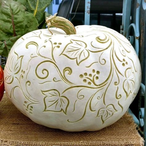 Beautiful etched pumpkins @Grace and Gratitude farm White Carved Pumpkins, White Pumpkin Designs Carved, Pumpkin Engraving, White Pumpkin Design, Etched Pumpkins, Carved White Pumpkin, Pumpkin Etching Ideas, White Pumpkin Carving, White Pumpkin Carving Ideas