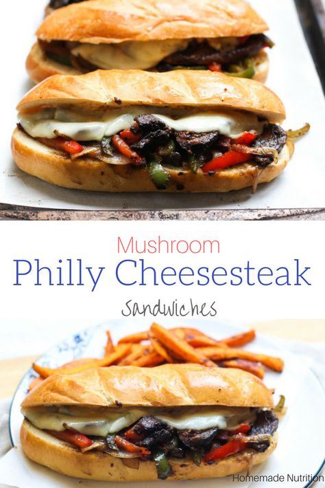 Mushroom Philly Cheesesteak, Mushroom Sandwich Recipes, Vegan Philly Cheesesteak, Portabella Mushrooms Recipes, Cheesesteak Sandwiches, Cheesesteak Sandwich, Vegetarian Sandwich Recipes, Portabella Mushrooms, Cheesesteak Recipe