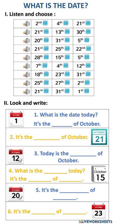 Worksheet Grade 1, Todays Date, What Day Is Today, Ordinal Numbers, Date Activities, Improve English, What Is Today, English Worksheets For Kids, Date Today