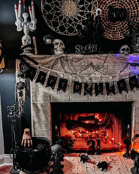 Witch way to the candy? 🧙‍♀️ Fireplace mantle? More like fang-tastic masterpiece 🖤🎃! #SpookySeason #HallowQueens We,….er..I got it done. 👻🎃🧡🧡🖤🤎🤎. Happy Halloween! It’s just a bunch of hocus pocus...and a little too much glitter! Fireplace Mantle, I Got It, Hocus Pocus, Getting Things Done, Got It, I Got This, Too Much, Happy Halloween, Witch