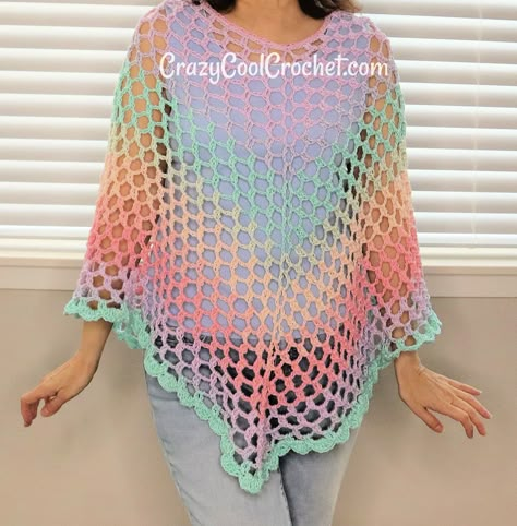 Crochet Mesh Poncho - Crazy Cool Crochet Crochet Summer Outfits, Crochet Capelet Pattern, Crochet Poncho Patterns Easy, Crochet Cape Pattern, Crochet Poncho Pattern, Capelet Pattern, Crochet Capelet, Lace Poncho, Lacy Crochet