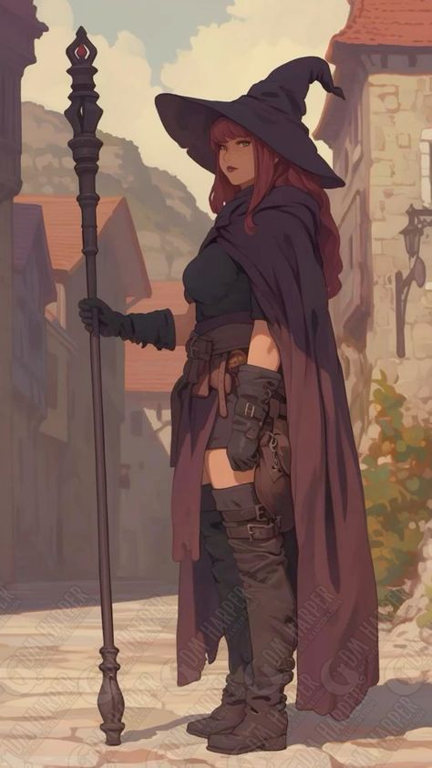 Abjuration Wizard Dnd, Hag Dnd Art, Witch Dnd Art, Young Witch Character Design, Magic User Pose, Dnd Wizard Female, Dnd Boots, Female Sorcerer Dnd, Dnd Explorer