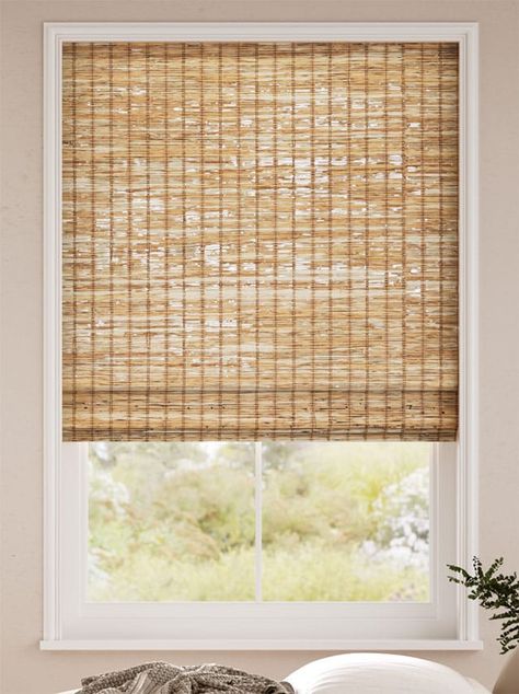 Woven Wood Blinds | Made to Measure Woven Wood Roman Blinds Wood Roman Shades, Woven Wood Roman Shades, Community Hub, Farmhouse Modern, Woven Wood, Wood Blinds, Light And Dark, Dark Shades, Roman Blinds