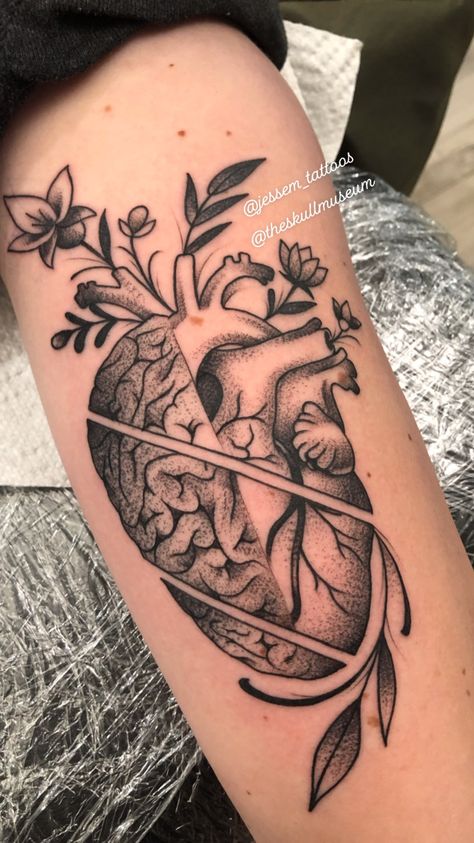 Heart Flower Tattoo, Anatomical Tattoos, Brother And Sister Tattoo Ideas, Geometric Mountain Tattoo, Sister Tattoo Ideas, Anatomy Tattoo, Brain Tattoo, Anatomical Heart Tattoo, Capricorn Tattoo